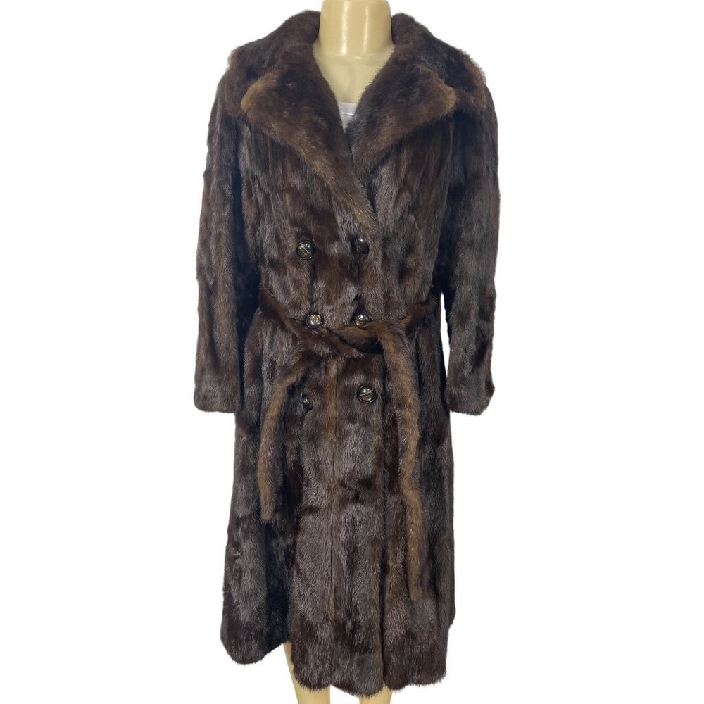 Vintage Womens Brown Double Breasted Fur Coat La Taniere - EUC